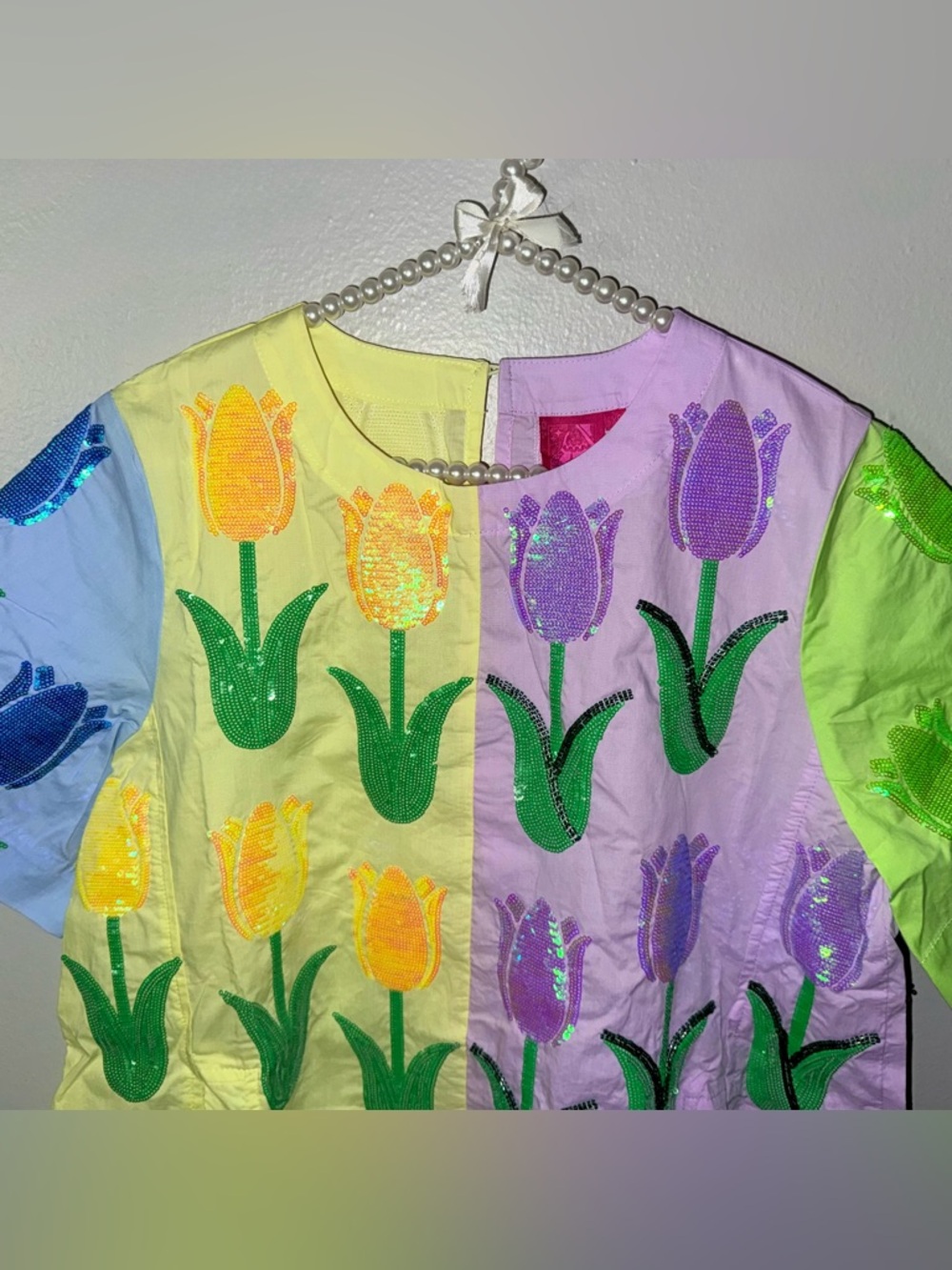 QUEEN OF SPARKLES NEON COLORBLOCK TULIP MINI DRESS - Picture 4 of 11